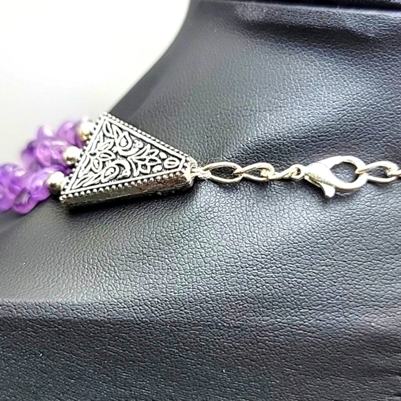 435.00 Cts Natural Untreated 3 Strand Purple Amethyst Beads Gemstone Necklace - Picture 5 of 7